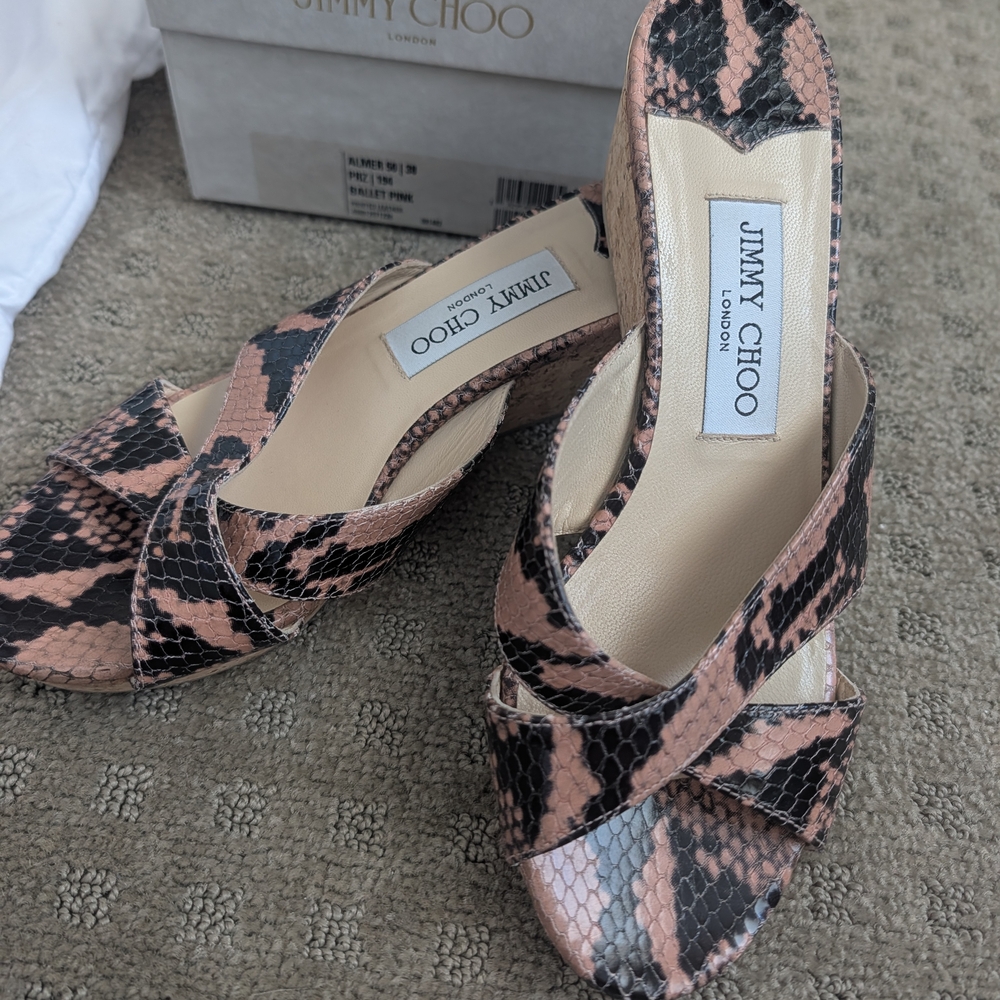 Jimmy Choo Pink and Black Snake Print Women's Shoes